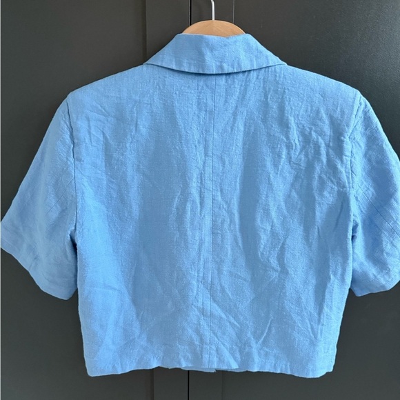 Abercrombie & Fitch light Blue Linen-blend Short-sleeve Cropped Blazer • S - Picture 4 of 6